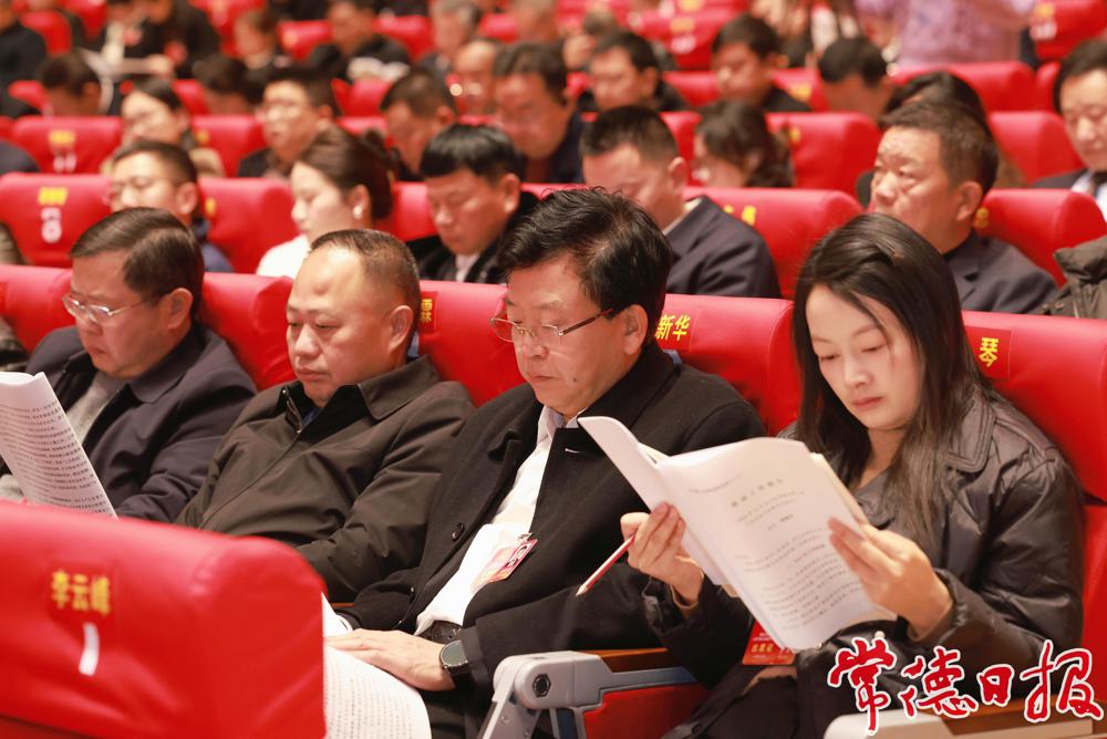 与会代表认真阅读政府工作报告